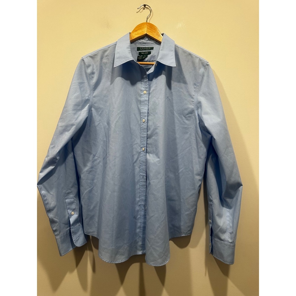 Lauren Ralph Lauren Womens XL Light Blue Non-Iron Cotton Button Down Shirt